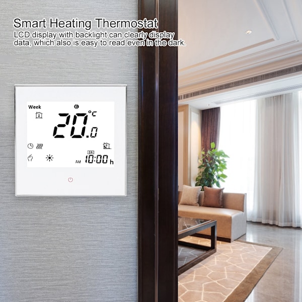 Termostat Rumtemperaturstyring Ugentlig Programmerbar LCD Touchskærm 3A AC110-230V Hvid