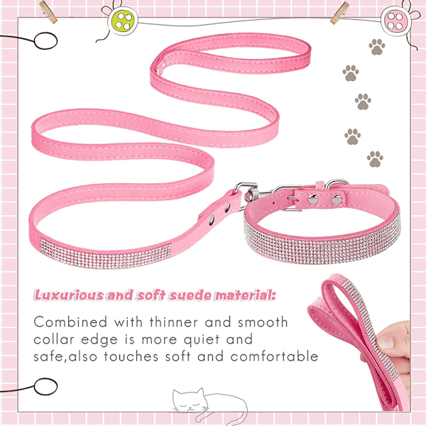 Sæt med 1 styk Rhinestone Hundekrave Halsbånd med Sløjfe  Pink