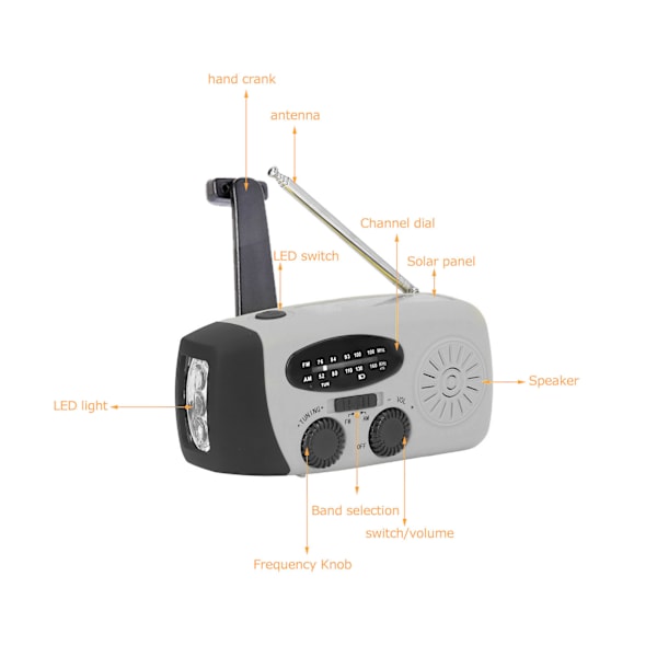 Handvevad Solradio Multifunktionell Nödradio LED-radio med Ficklampa för Utomhuscamping Silvergrå Japansk
