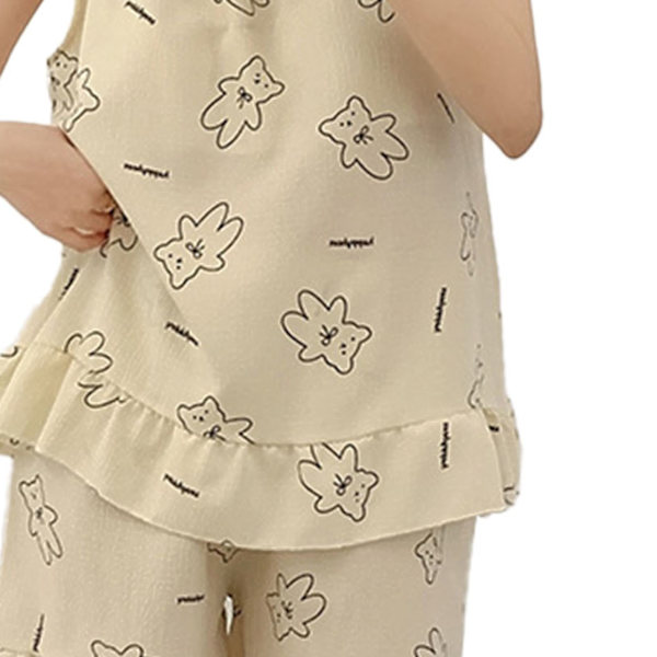 Dam Pyjamas Set Ärmlös Tank Top Casual Shorts Mjölksiden Mjuk Hudvänlig 2-Delar Sommarsovkläder Björnmönster XL