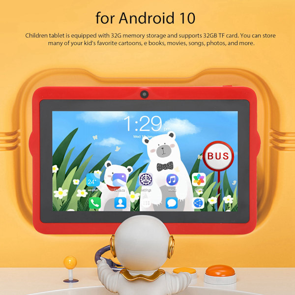 Barnplatta 7 tum 2GB 32GB 8-kärnig CPU för Android 10 Dubbla kameror En enda högtalare Platta med stativ 100‑240V