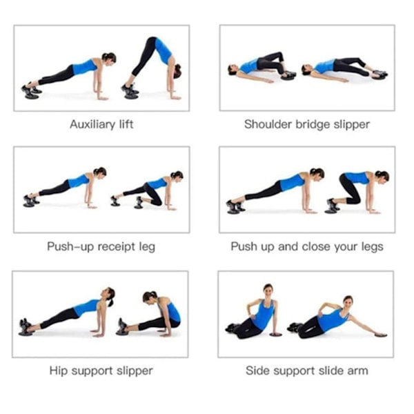 Core Sliders. Dobbeltsidet brug på tæppe eller hårdttræsgulve. Abdominal træningsudstyr