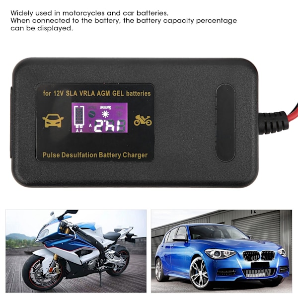 Bilbatteriladdare 12V 4A Motorcykel Intelligent Reparation Automatisk Laddning 100-240VEU-kontakt