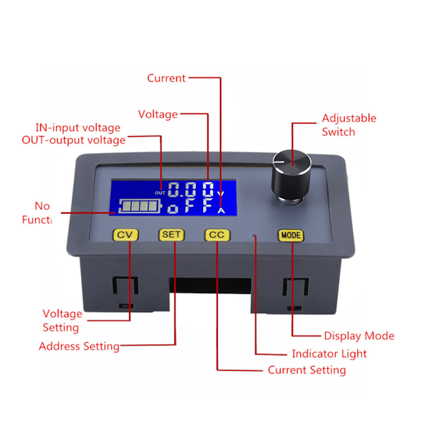 DC‑DC Justerbar 5A LCD Digital Automatisk Step‑up Step‑down Spændingsmodul