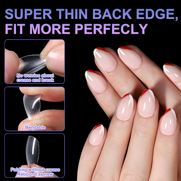Mandelkorta nageltips-tips för gelnaglar, cover nagelspetsar, förformade halvmatta spetsar Naglar Gelly nageltips-360 bitar 10-storlekar, 4 bitar nagel