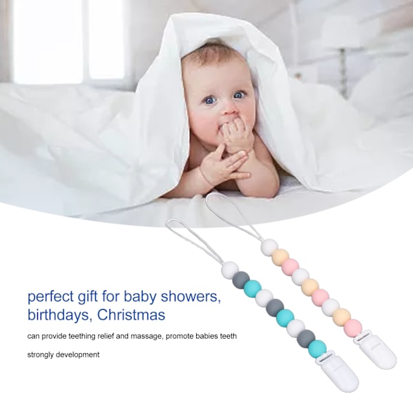 2 st Babynapphållare i Silikon, Enstycks Pärlor, Napprem, Hållare, 24 cm Lång, för Babyshower, Födelsedag, Jul