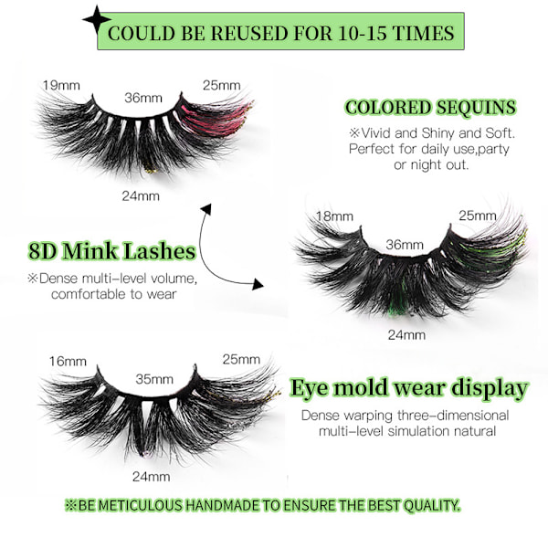 Glamnetic Ögonfransar, Fransar med Färg, Minkfransar, Ögonfransar för Makeup Fransförlängningar - 3 Par