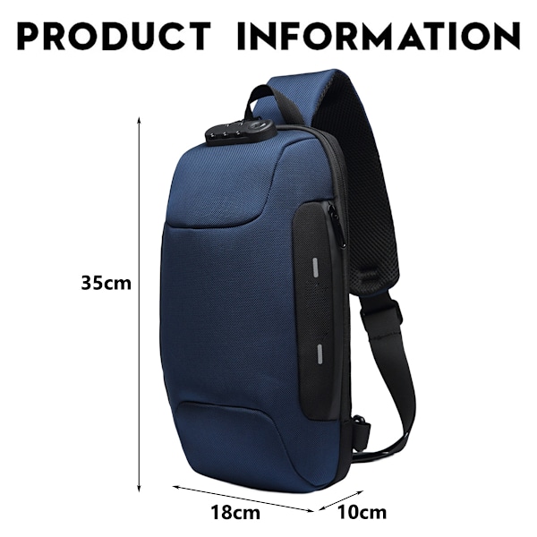Sling-laukku unisex olkalaukku vaellusmatkailu rinnassa kannettava laukku USB-portti monitoiminen vapaa-ajan rinnassa kannettava laukku