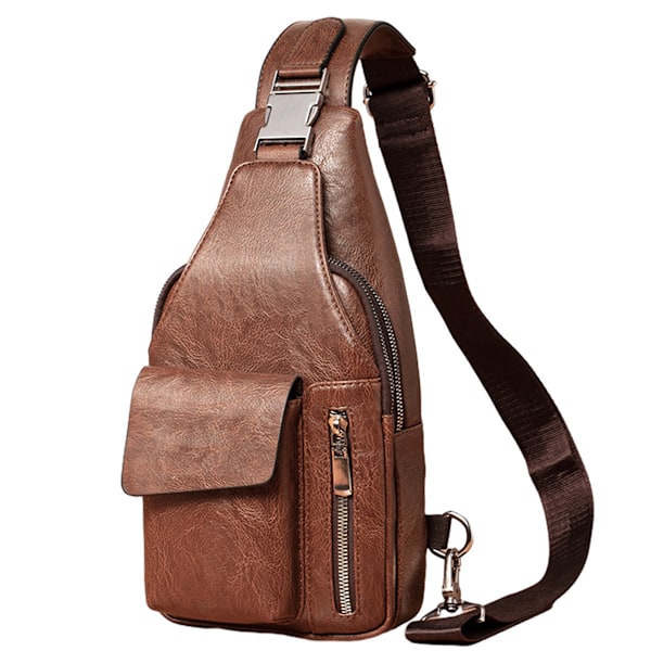 Mænds PU Læder Sling Bag Rejse Crossbody Brysttaske Stor Kapacitet Casual Vandreture Dagrygsæk Anti-tyveri Rygsæk Pung