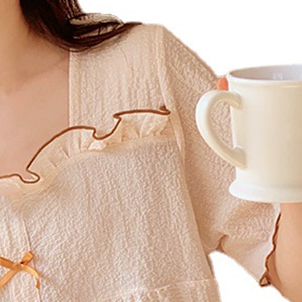 Kortärmad Pyjamas Set för Kvinnor Björnmönster Andningsbart Lös Söt Sommarpyjamas Set för Hemma Pyjamas M