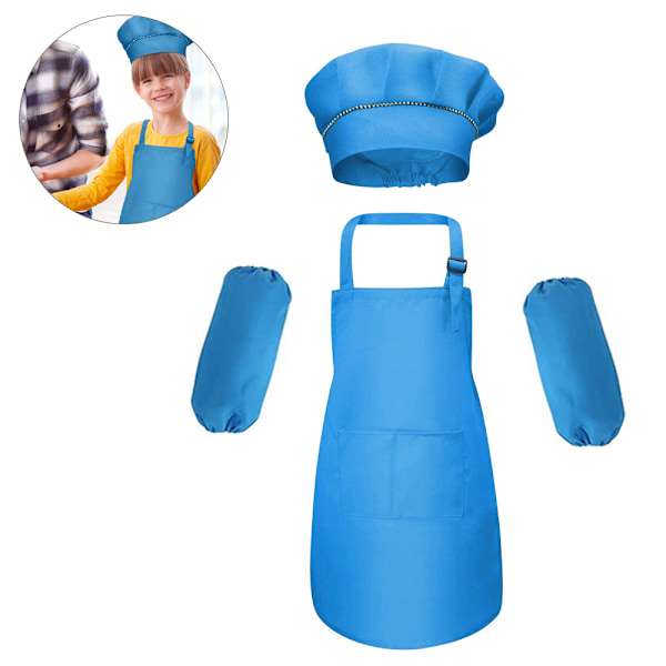 1 sett Barn Forklær og Hattsett og Ermer Barn Kokk Forklær for Matlaging Baking Maling Overalls Barnehage Maling Kunst