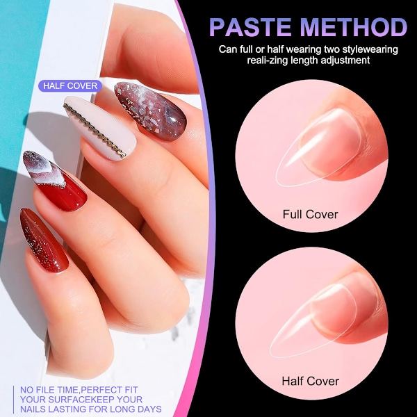 Mandelkorta nageltips-tips för gelnaglar, cover nagelspetsar, förformade halvmatta spetsar Naglar Gelly nageltips-360 bitar 10-storlekar, 4 bitar nagel