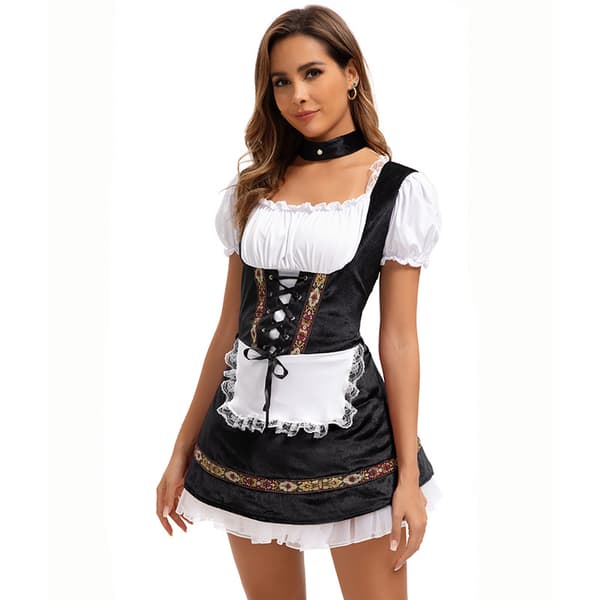 Oktoberfest Bayersk Dirndl Kjole til Kvinder, München Ølfestival Scenekostume Sort[TT] Black 3XL
