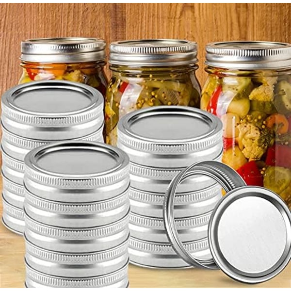 24 Count Canning Lock+ 24 Count Ringar, Regular Mouth Mason Canning Lock, Rostfritt stål lock för Mason Jar Vanlig mun, Split-Type Lock Läckagesäkra