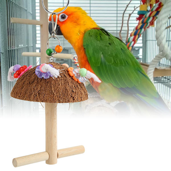 Parrot Kokosnötskalssvingställ Multifunktionell Säker Bittålig Kokosnötskal Tuggleksak för Fåglar