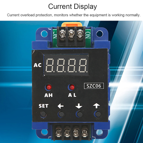 SZC06 AC Digital Amperemeter 0.3‑50A Mätintervall Övre Nedre Gränslarm Fördröjningsrelä Detektera AC110‑220V
