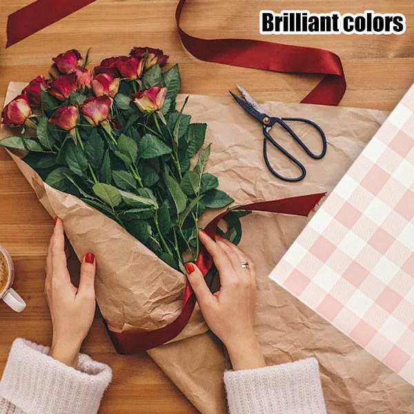 20 st Rutigt Blommiga Presentpapper, Vattentätt Alla Hjärtans Dag Bukett Presentpapper 22,8x22,8 tum Används för DIY-hantverk, Presentförpackning, Blommor