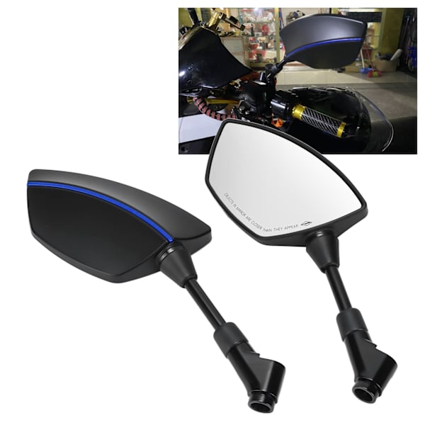 1 Par Bakspejl Sidespejle 360 Graders Rotation Universal til Motorcykel Scooter ATV Dirt Bike 0,3 tommer 0,4 tommer Montering Blå Stribe