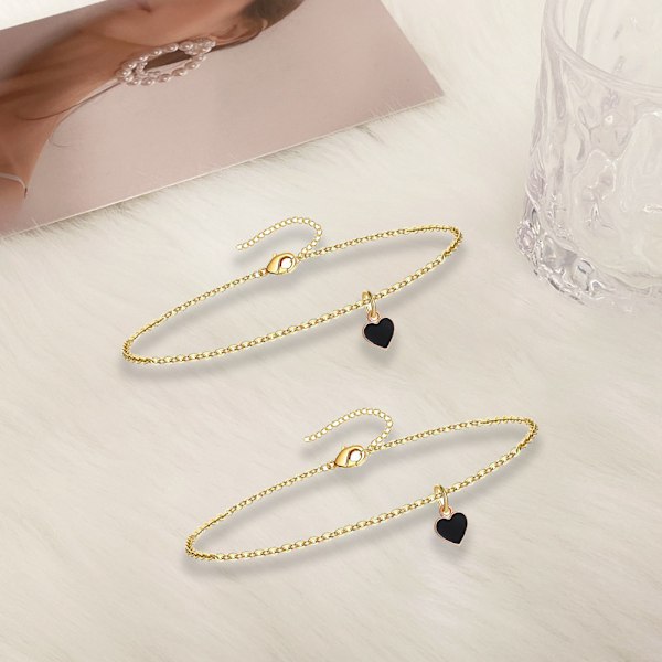 Rustfrit Stål Hjerte Kæde Armbånd og Ankler til Mænd Kvinder, Armbånd (15+5cm), ankel (21+5cm) Justerbar