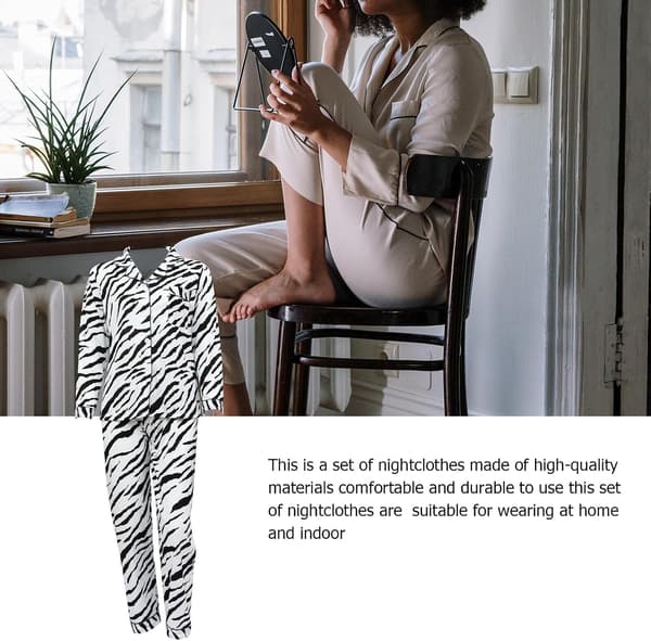 Pyjamas til kvinder med zebraprint, langærmede, lette forårs- og efterårspyjamas med reverskrave til hjem og fritid[TT]