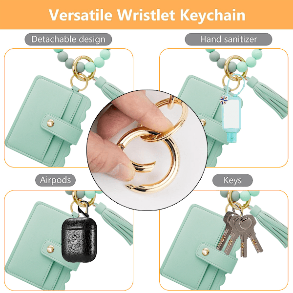 Wristlet Nøglering Armbånd Tegnebog, Nøglering Silikon Perle Armbånd, Tassel Kort Lomme Nøglering til Kvinder