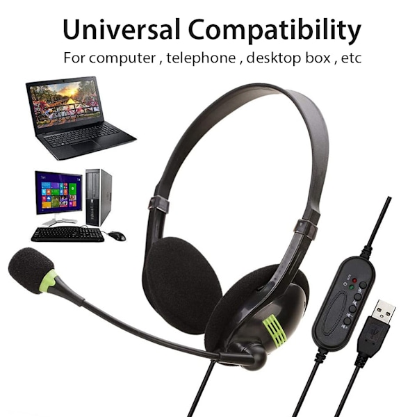 Spelheadset med mikrofon, USB-hörlurar med mikrofon för videospel, trådbundna hörlurar