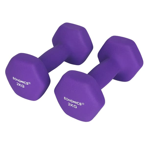 Neoprene Dumbbells 2 kg 2-pack purple / Hexagonal Dumbbells for Strength Training