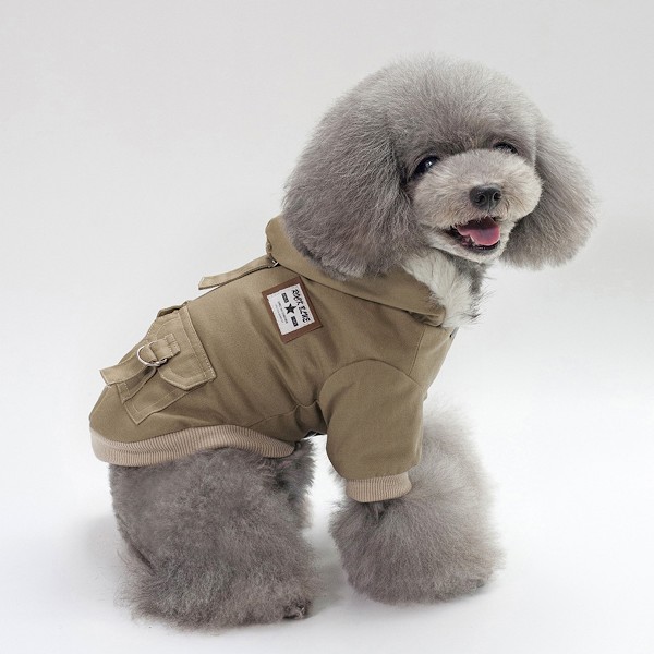 Vinterjacka för hund, hundkläder för små hundar vinter, vinterhundtröja med fickor, varma hundkläder (Khaki)