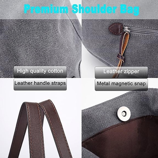 Dames Multi-lomme Skuldertaske Mode Bomulds Canvas Håndtaske Tote Pung