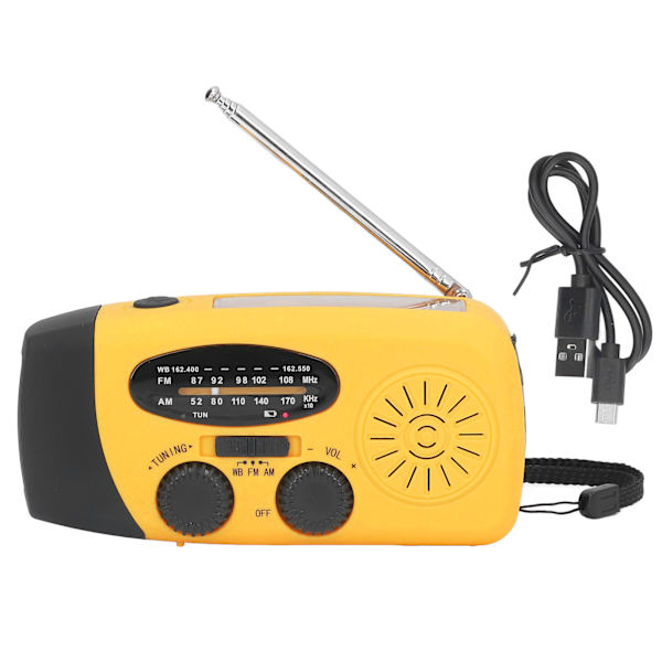 Håndsveiv Solradio Multifunksjonell Nødradio LED Radio med Lommelykt for Utendørs Camping Orange America