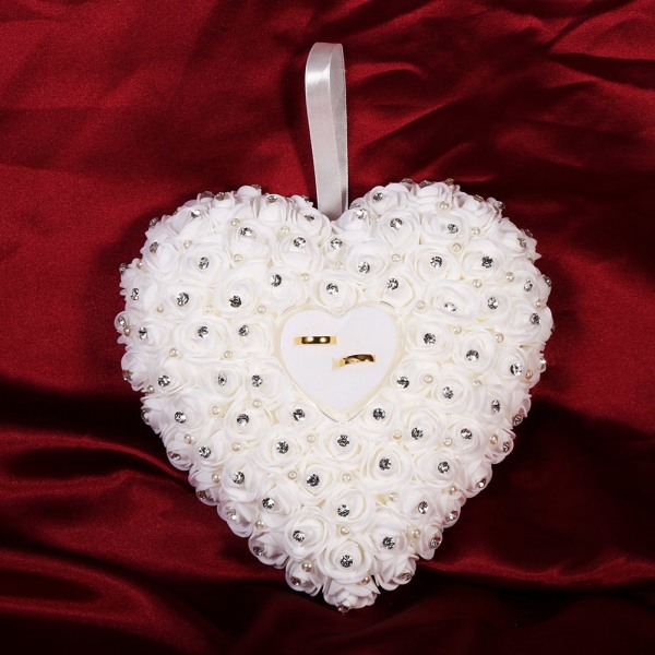 Hjärtform vigselring kudde kudde med box konstgjord