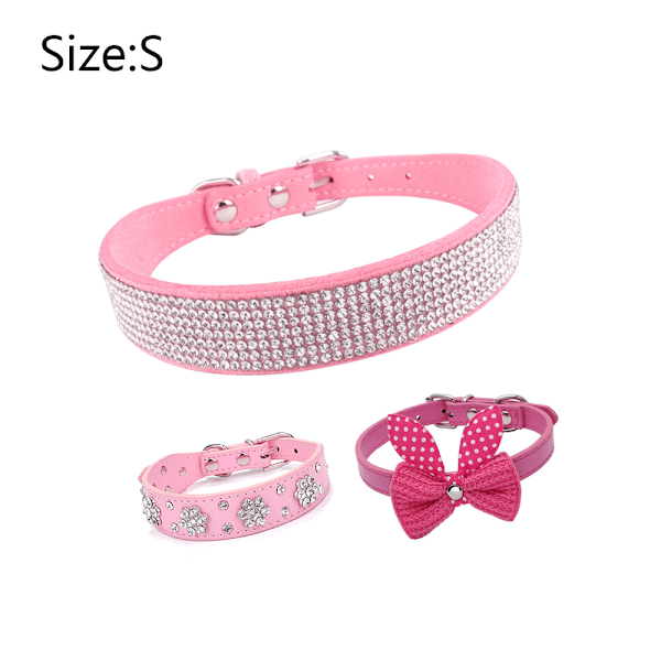 PU-læder hundekrave Pink rhinestone kæledyrskrave blomstermosaik hundekrave justerbar