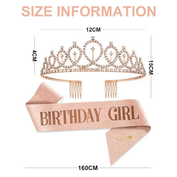 Krystal Rhinestone Brudesløring & Fødselsdagsdronning Sash, Bryllupskrone til Kvinder Blomsterpiger Fødselsdag Hovedbånd