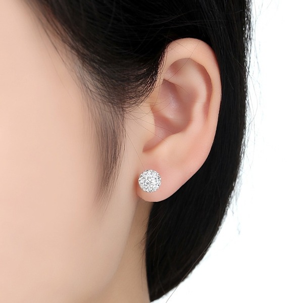 Kvindeøreringe med æske Disco Ball Hvide Krystaller Dangle Hook Stud Øreringe til Kvinder
