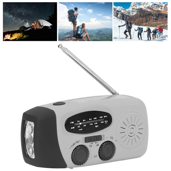 Handvevad Solradio Multifunktionell Nödradio LED-radio med Ficklampa för Utomhuscamping Silvergrå Japansk