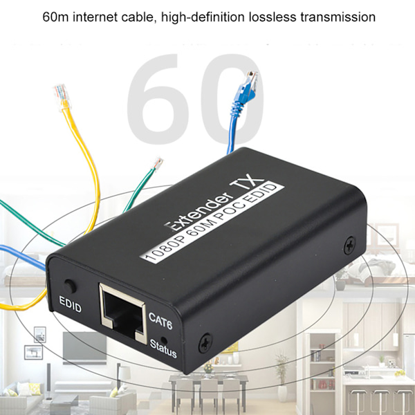 HDMI-förlängare 60M Internet-sändare för POC-kabelström EDID-inlärningsfunktion 100‑240VUK
