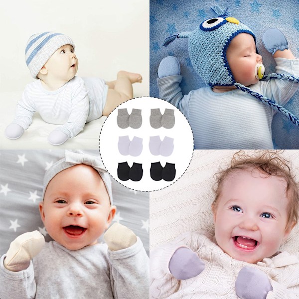 6 Par Newborn Vantar Baby Toddler Handskar Repfria Vantar för Bebisar 0-6 Månader för Pojkar och Flickor