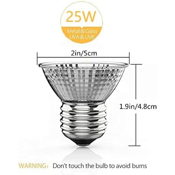 Skildpadde Varmelampe, UVA UVB 25W E27 Reptilpære Varmer Lampe til Reptil Akvarium Fuld Spektrum Halogenlampe til Reptiler, Firben, Skildpadder