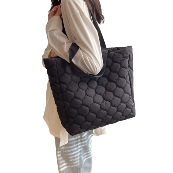 Steppet Tote Bag for Kvinner Puffy Bag Quiltet Bag Lett Puffy Tote Bag Quiltet Padding Skulderbag