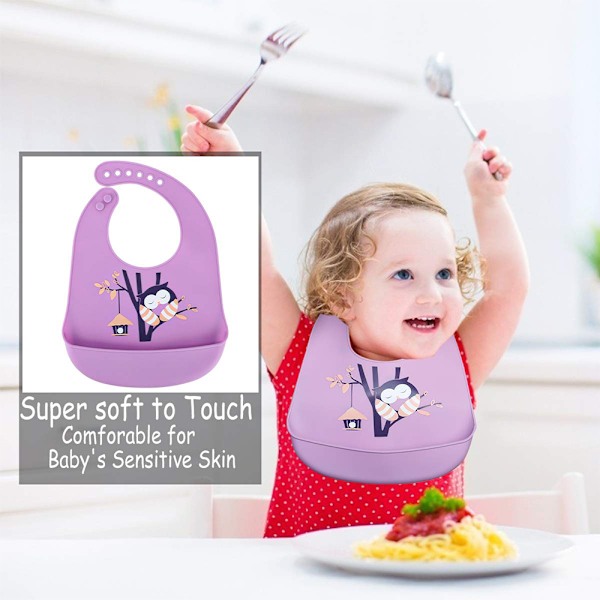 Vandtætte Silikon Babysmokker 2 stk | Lomme til at Fange Mad, Vandtæt tredimensionel måltidslomme til børn