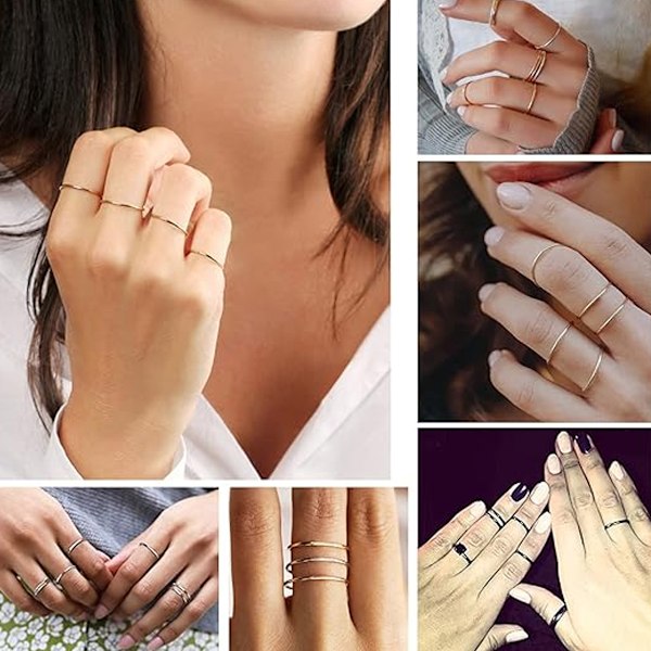 2 mm Titanring i Rostfritt Stål Smycken 6 st Knogringar för Kvinnor Band Stacking Ringar Storlek 4-9 Titan Rostfritt Stål i Guld/Ros