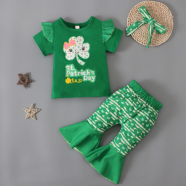 Baby St Patricks Day Outfit Pige T-shirt med Tryk Lang Bukser Børnetøj