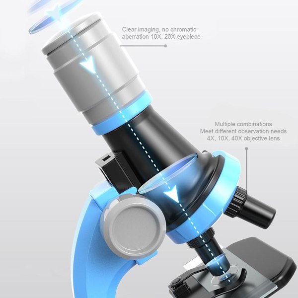Mikroskopsett for barn 100X 400X 1200X Studentmikroskop for nybegynnere Vitenskapssett Læringsleketøy for barn