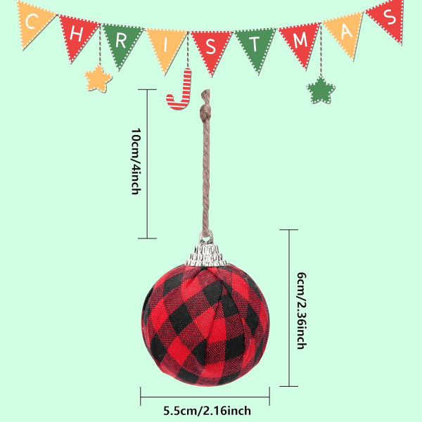 16Pcs Buffalo Plaid Fabric Ball- 2.16 Inch Small Christmas