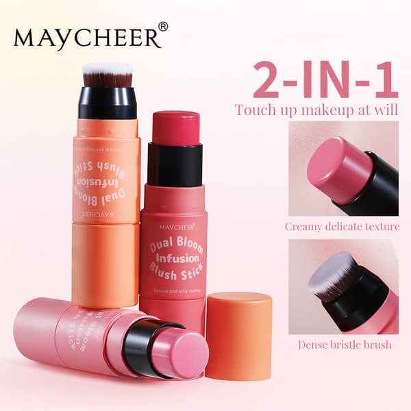 Double-sided multifunctional volumizing cream blush, waterproof, long-lasting and highly pigmented.
