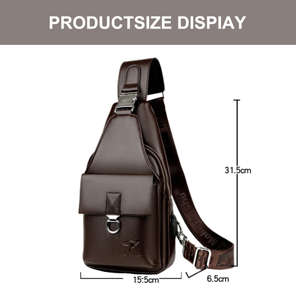 Herrar Läder Sling Bag, Bröstväska, Axelväska, Crossbody Väska, Fritidsväska, Multifunktionell