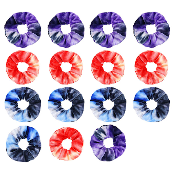 Tie Dye Fløjl Scrunchies til Hår, 15 stk Hår Elastikker i Tie-Dye, til Kvinder og Piger