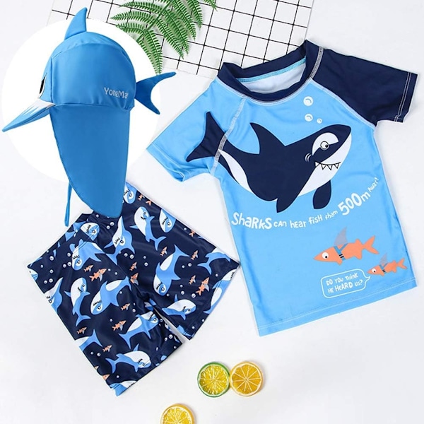 Baby Toddler Pojkar Tvådelade Baddräkt Set Badkläder Krabba Badkläder Solskyddskläder med Hatt UPF 50+