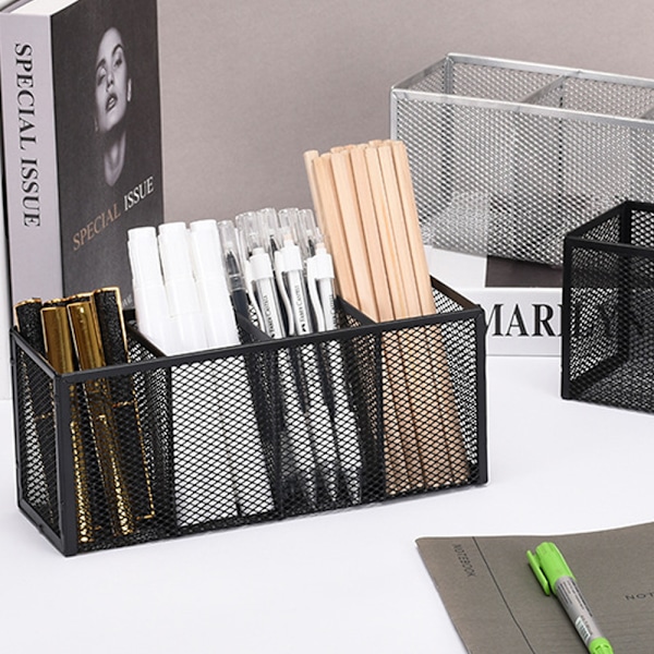 Blyantsholder, Sort Mesh Pen Organizer Opbevaringskurv, Cubicle Desk, Makeup Brush Holdere, Kontorer, 22.5*9.5*8cm