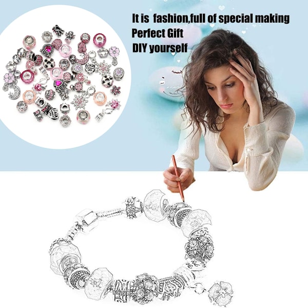 Pakke med 50 europeiske perler, perler med stort hull, rondelle-avstandsperler, blandet, assorterte farger for charms-armbånd